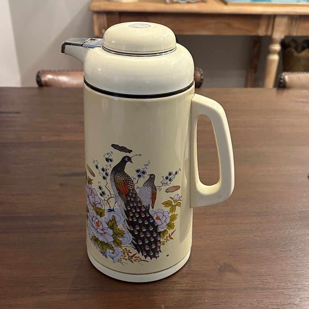 Vintage MCM Floral Peacock Thermal Carafe